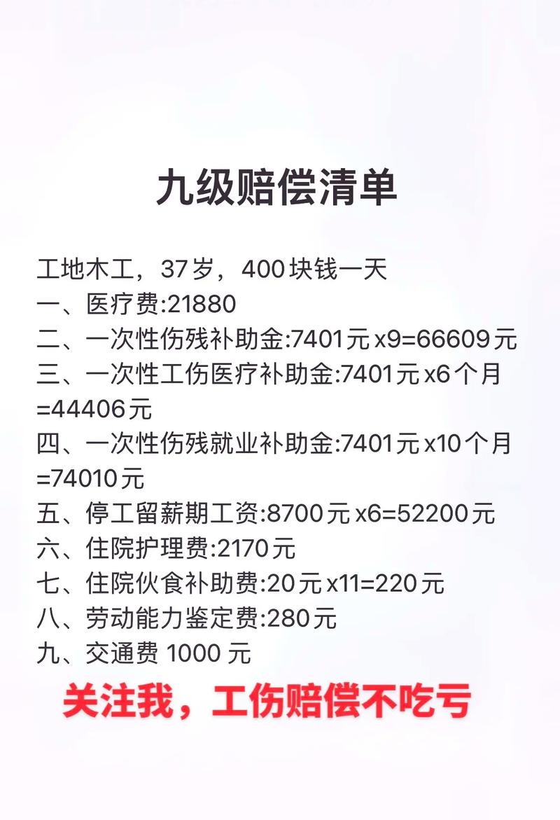 九级工伤赔偿标准与实际金额详解