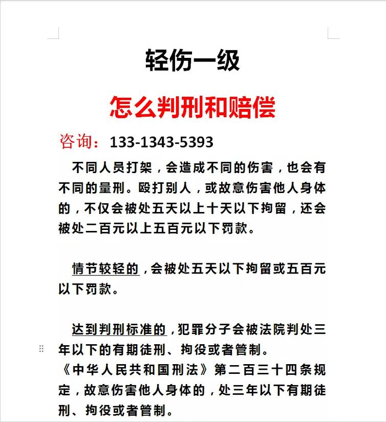 一级轻伤量刑标准与处罚规定详解