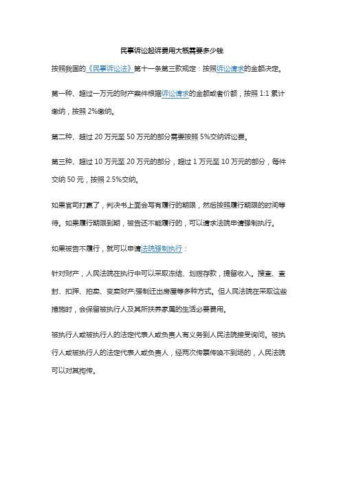 起诉费用一般需要多少资金？